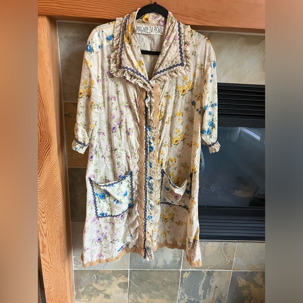 Magnolia Pearl Cream Floral Midi Dress with Yellow, Blue & Purple Accents